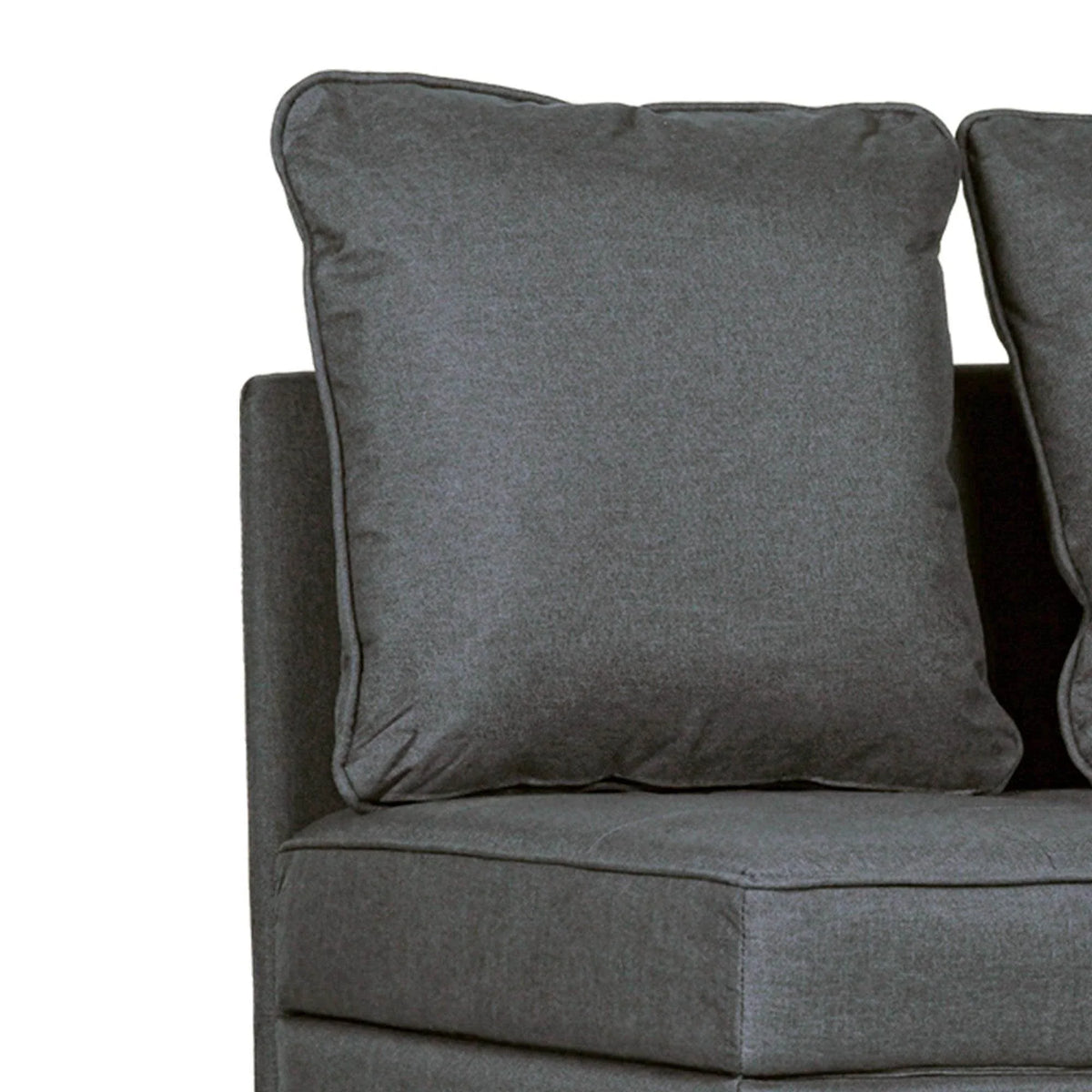 Grey padded back pillow and seat cushion on convertible loveseat chair bed