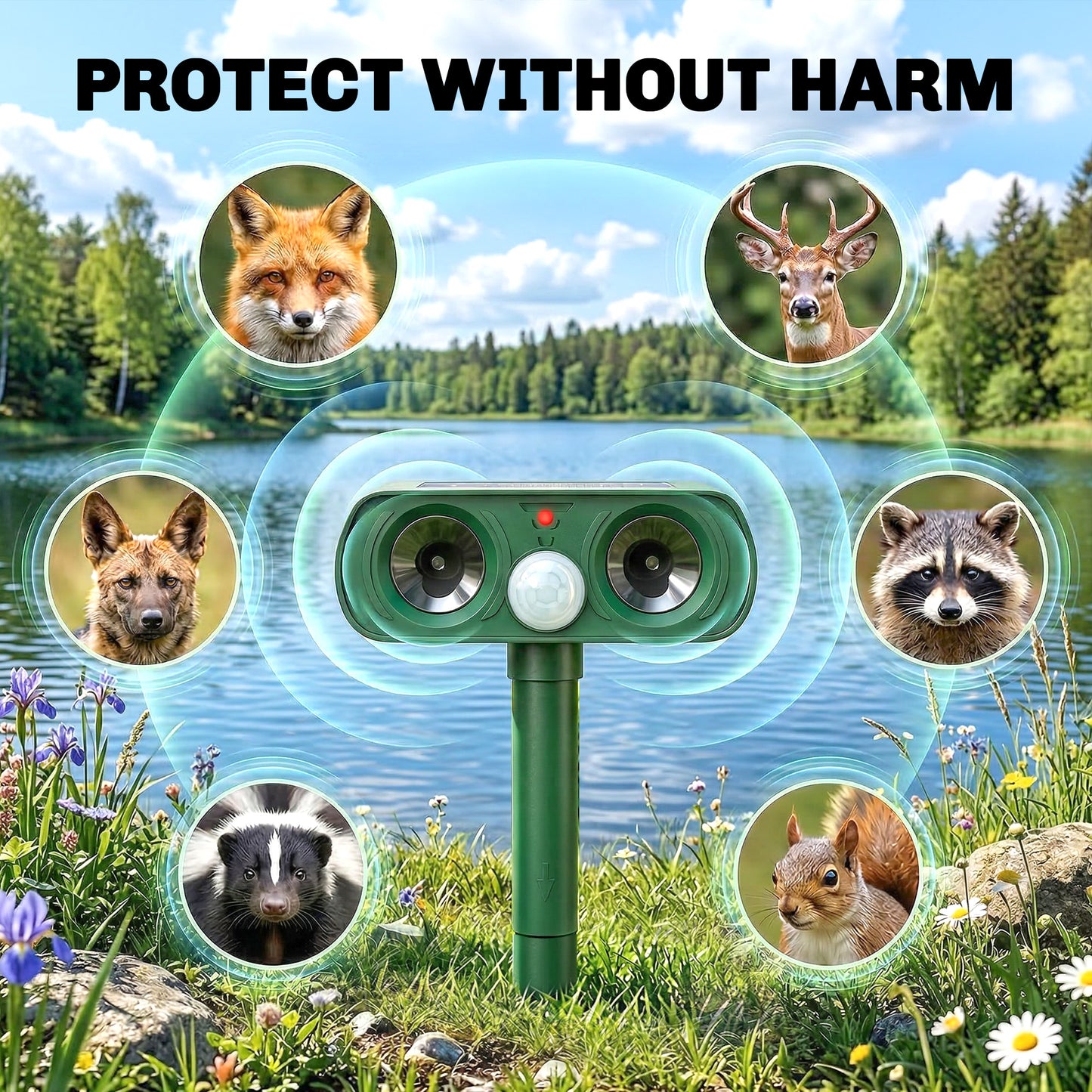Outsunny Ultrasonic Cat Repellent With PIR Motion Sensor 110 Degree LED Flash Solar Powered Gardens Deterrent UK