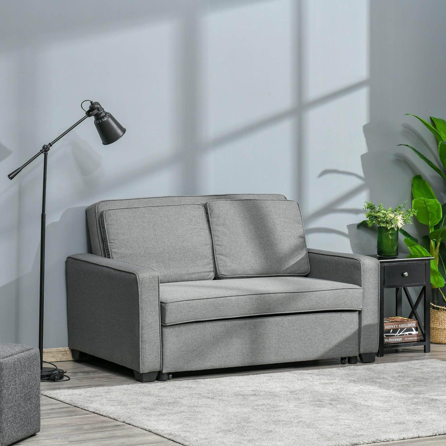 HOMCOM Modern 2 Seater Sofa Bed Click Clack Couch Sleeper for Living Room Grey - ALL4U RETAILER LTD