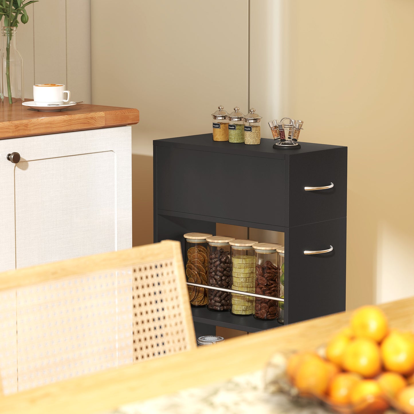 HOMCOM Rolling Storage Cart 3 Tier Kitchen Trolley With Drawer Surface Top And 4 Universal Wheels Black