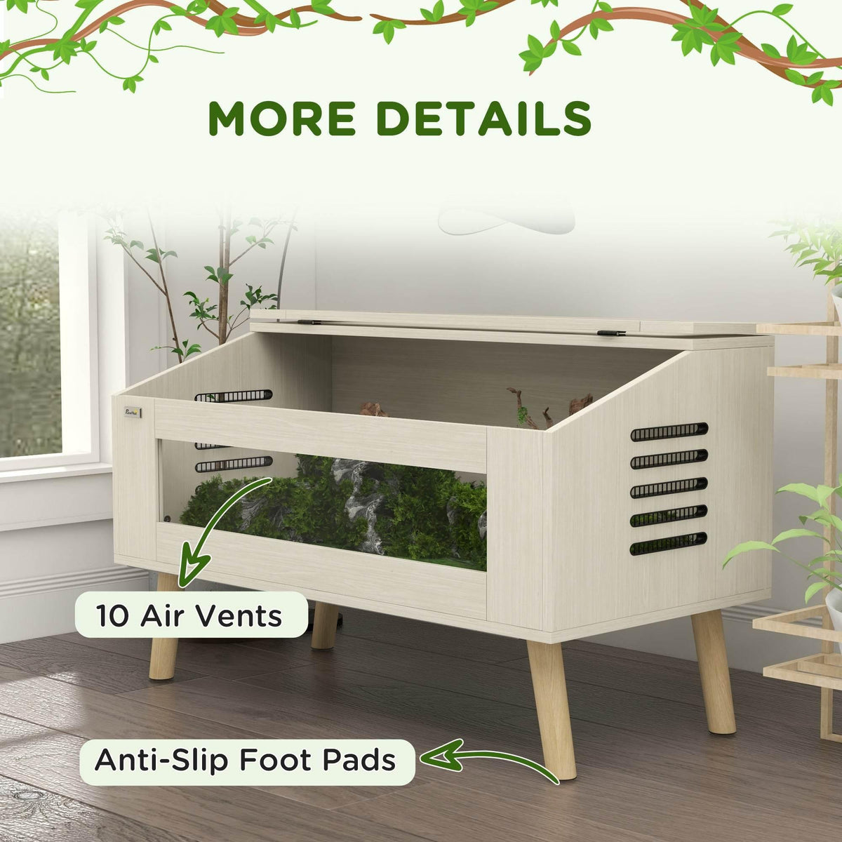 Reptile terrarium cabinet with 10 air vents and anti-slip foot pads