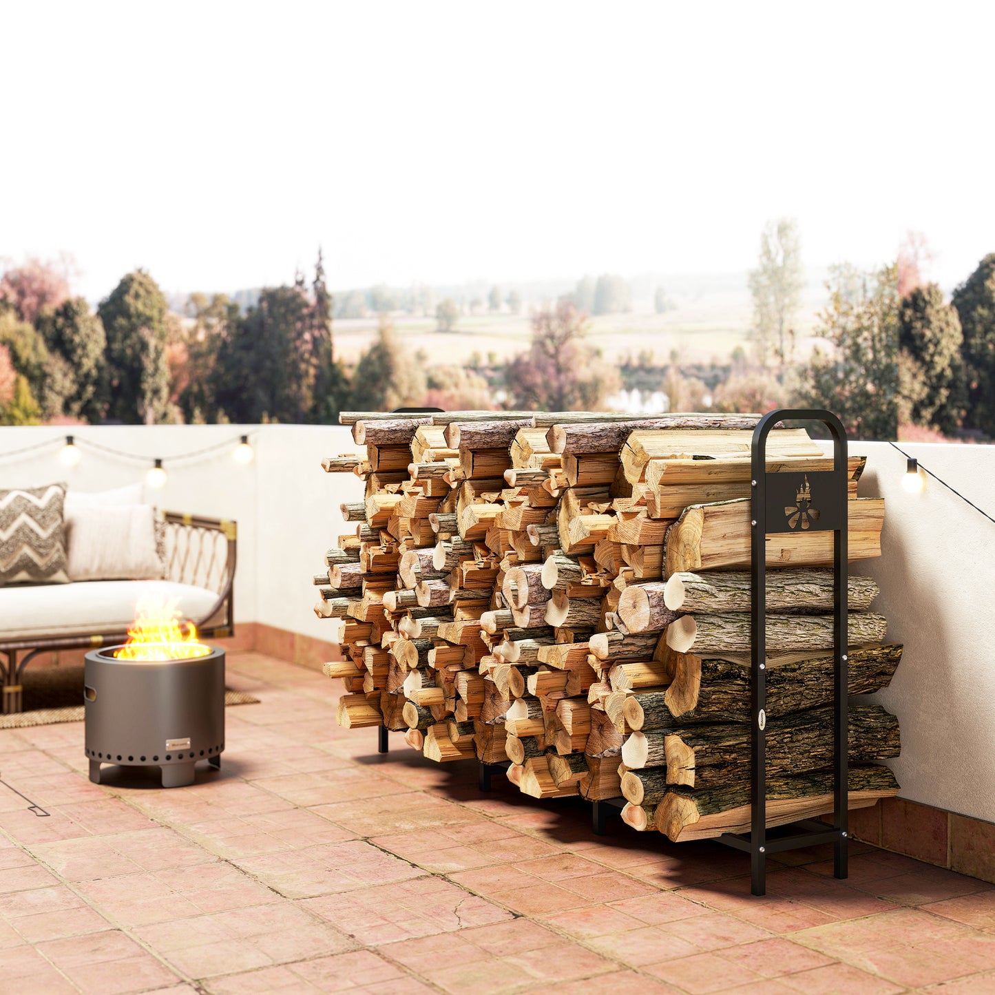 Outsunny 6.5 Ft Steel Firewood Log Rack 300 Kg Capacity Heavy Duty Indoor Outdoor Wood Storage Shelf Black