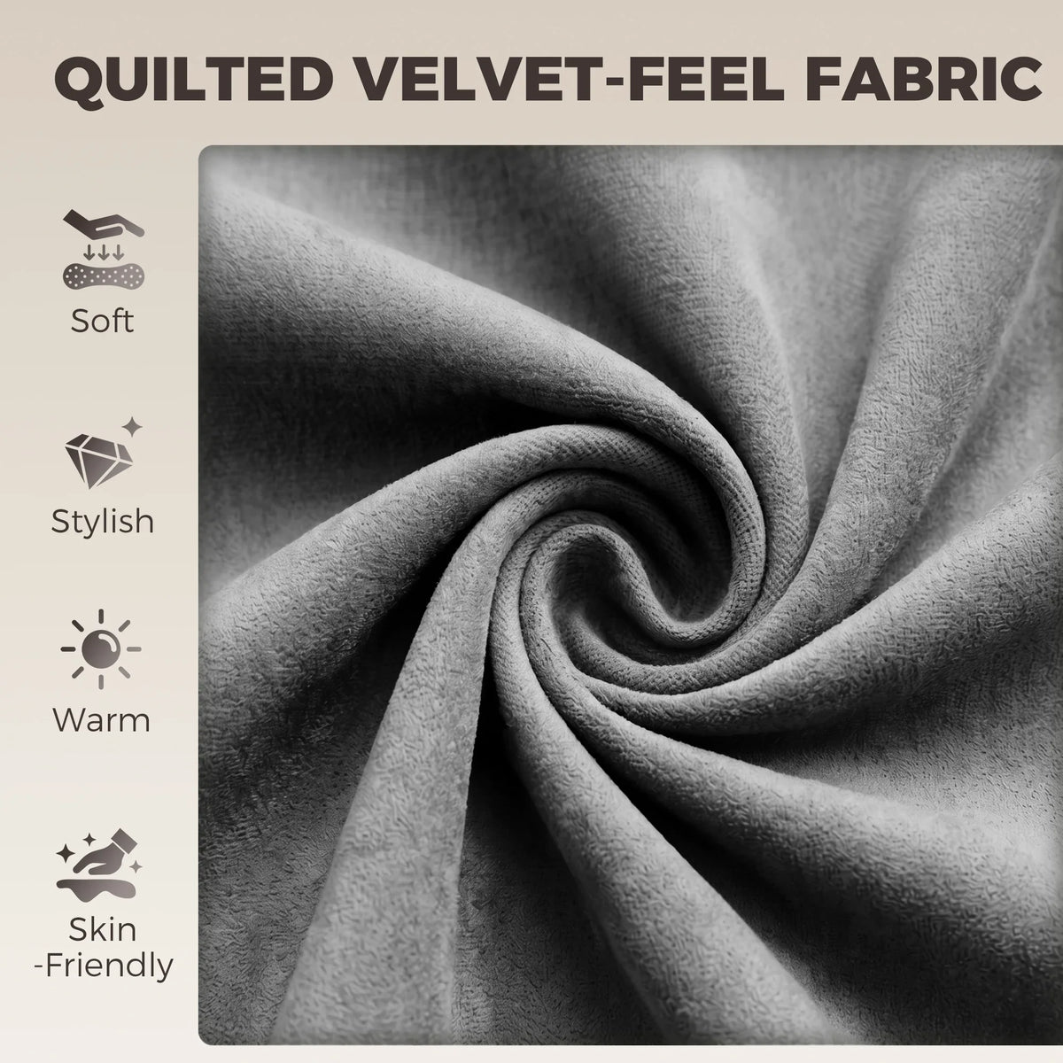 Quilted-look light gray velvet-feel fabric on a bar stool seat and backrest