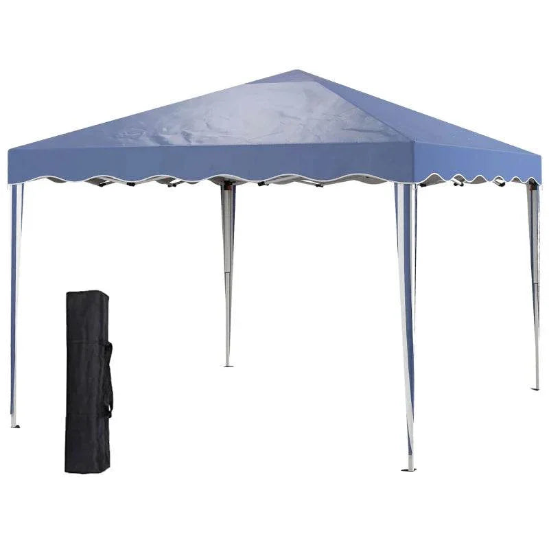 Blue pop-up gazebo with scalloped sides and silver poles, plus carry bag
