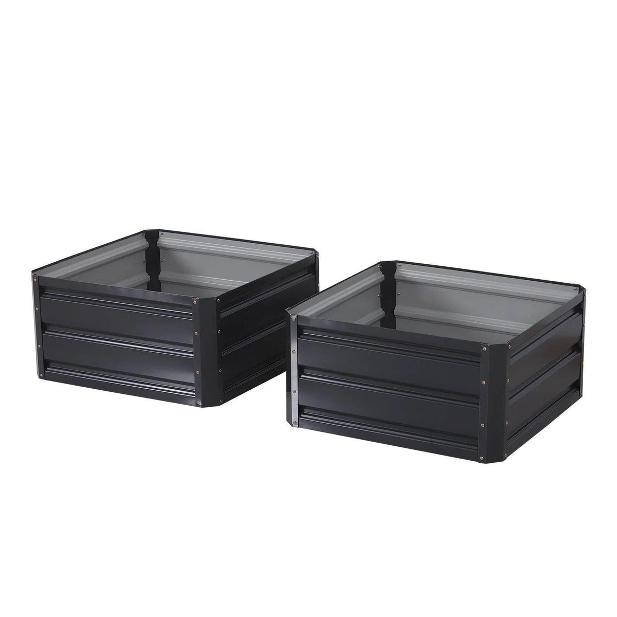 Set of 2 elevated galvanized planter boxes, dark grey open-top beds