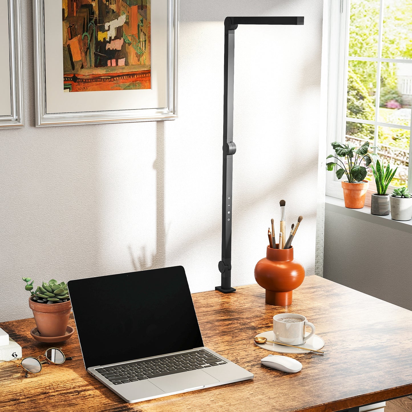HOMCOM LED Desk Lamp With Clamp Swing Arm Dimmable Eye Caring Table Lamp Two Colour Modes Five Brightness Levels