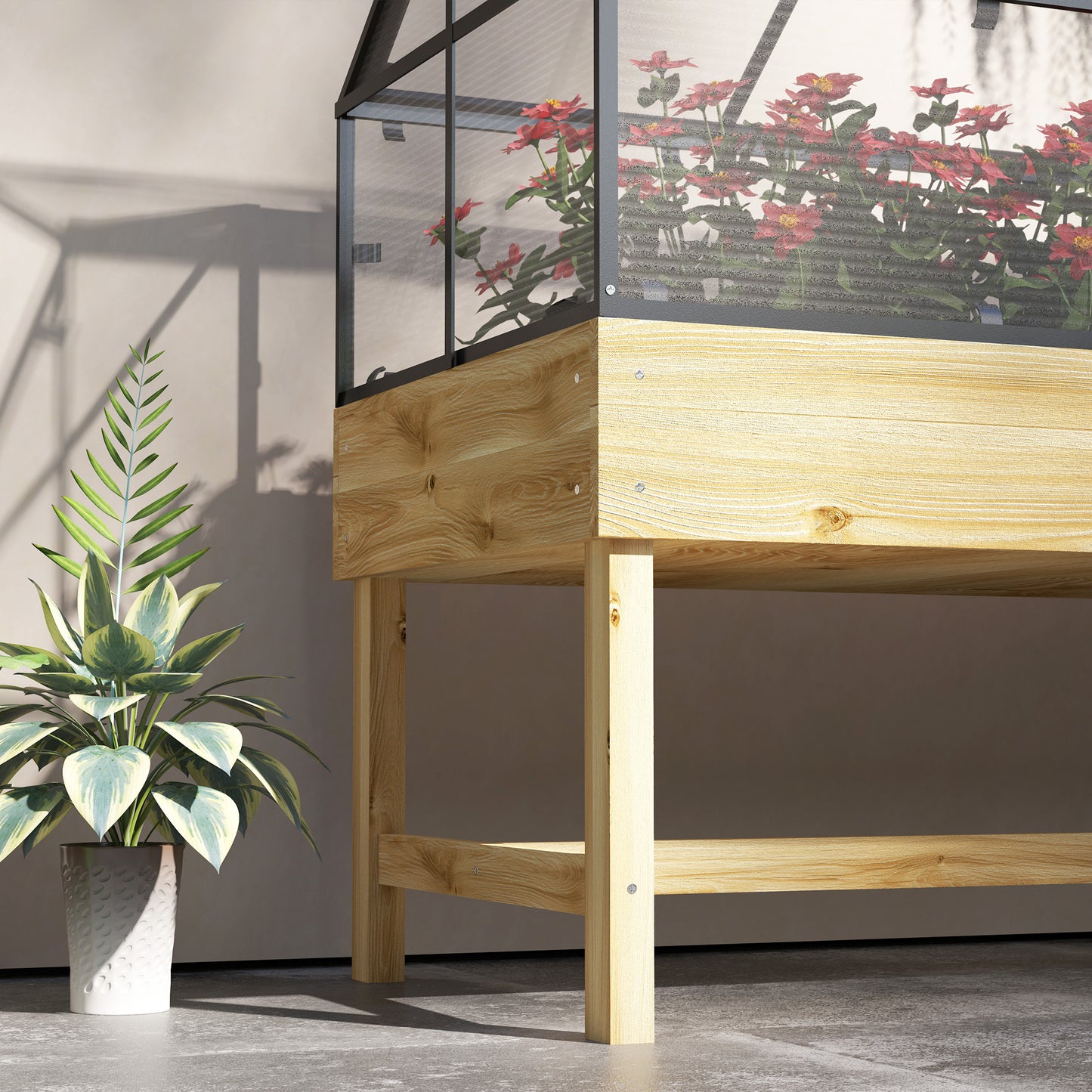 Outsunny 60 By 120 Cm Raised Garden Bed With Wooden Base Natural Finish Includes Protective Cover And Vented Panel