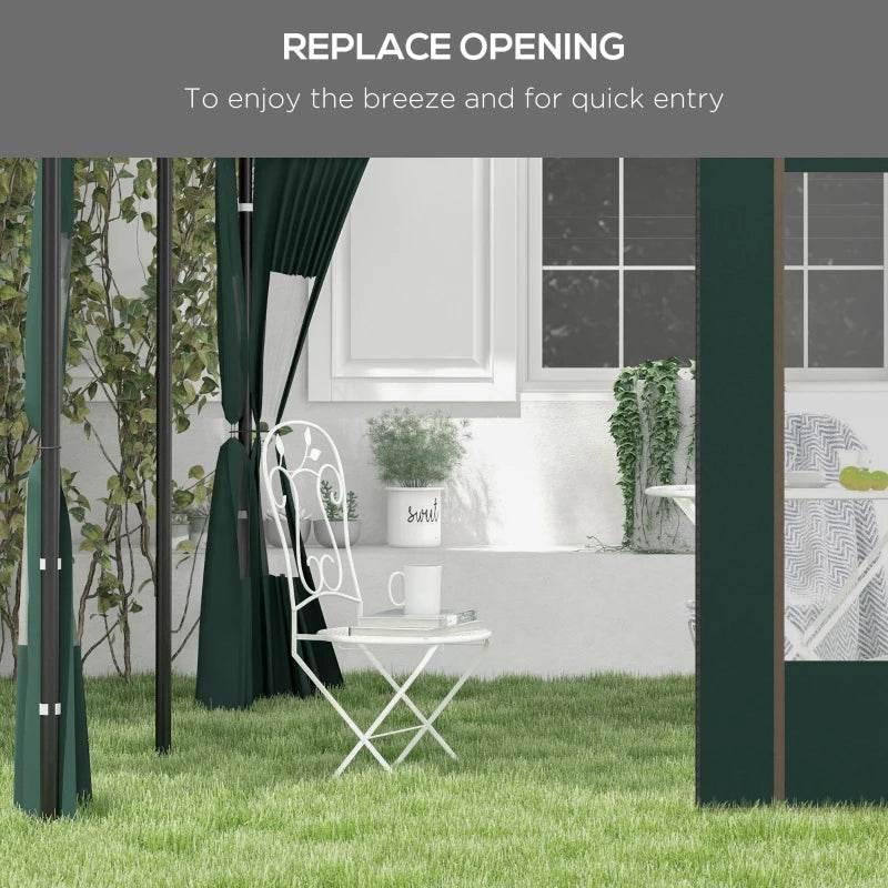 Green gazebo side panel with wide doorway opening for quick entry