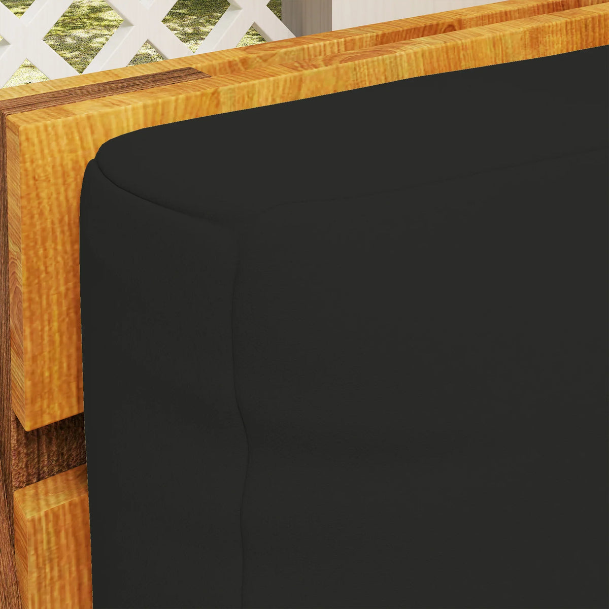 Black padded cushion corner with smooth stitched seams