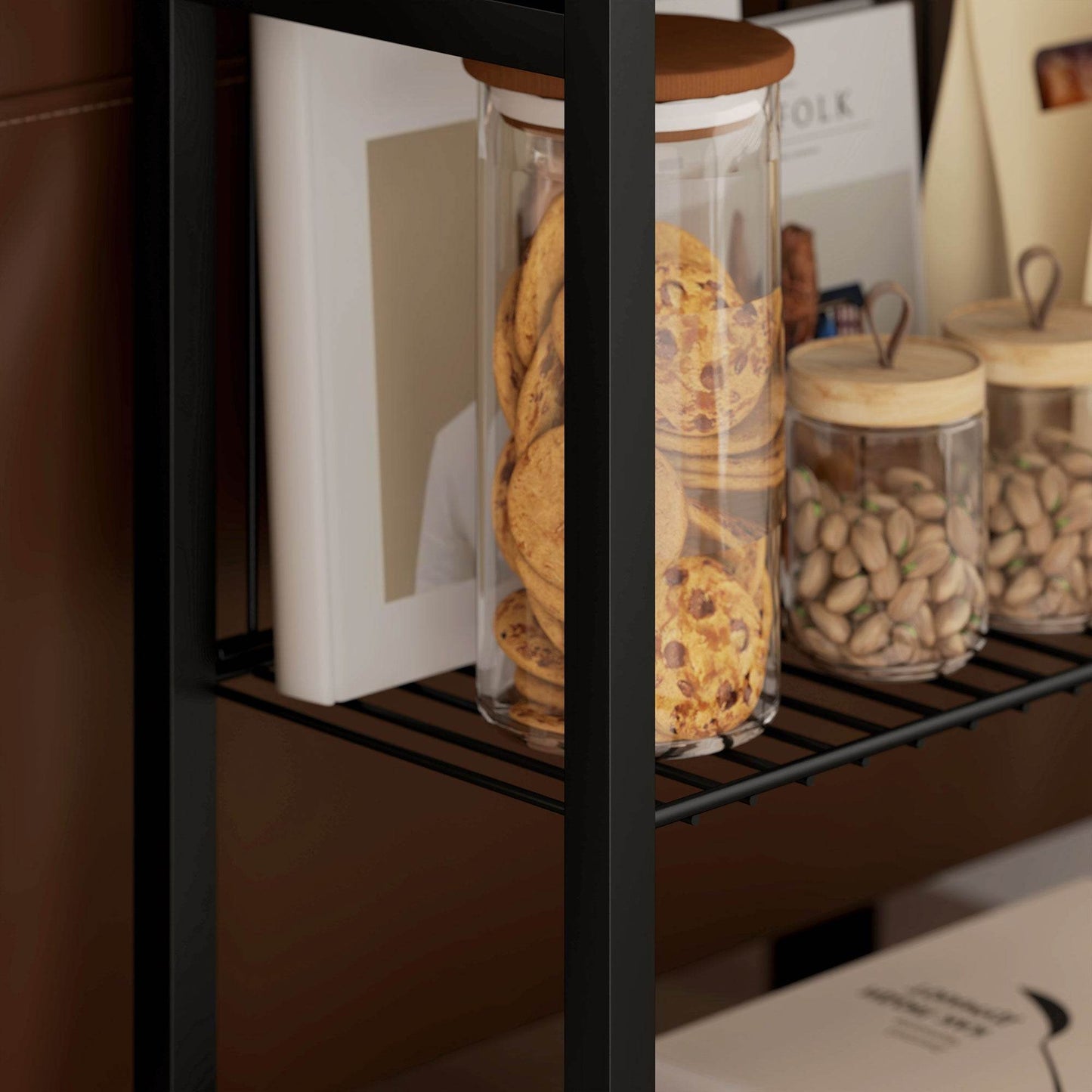 HOMCOM Industrial Three-Tier Side Table with Adjustable Feet, Black - ALL4U RETAILER LTD