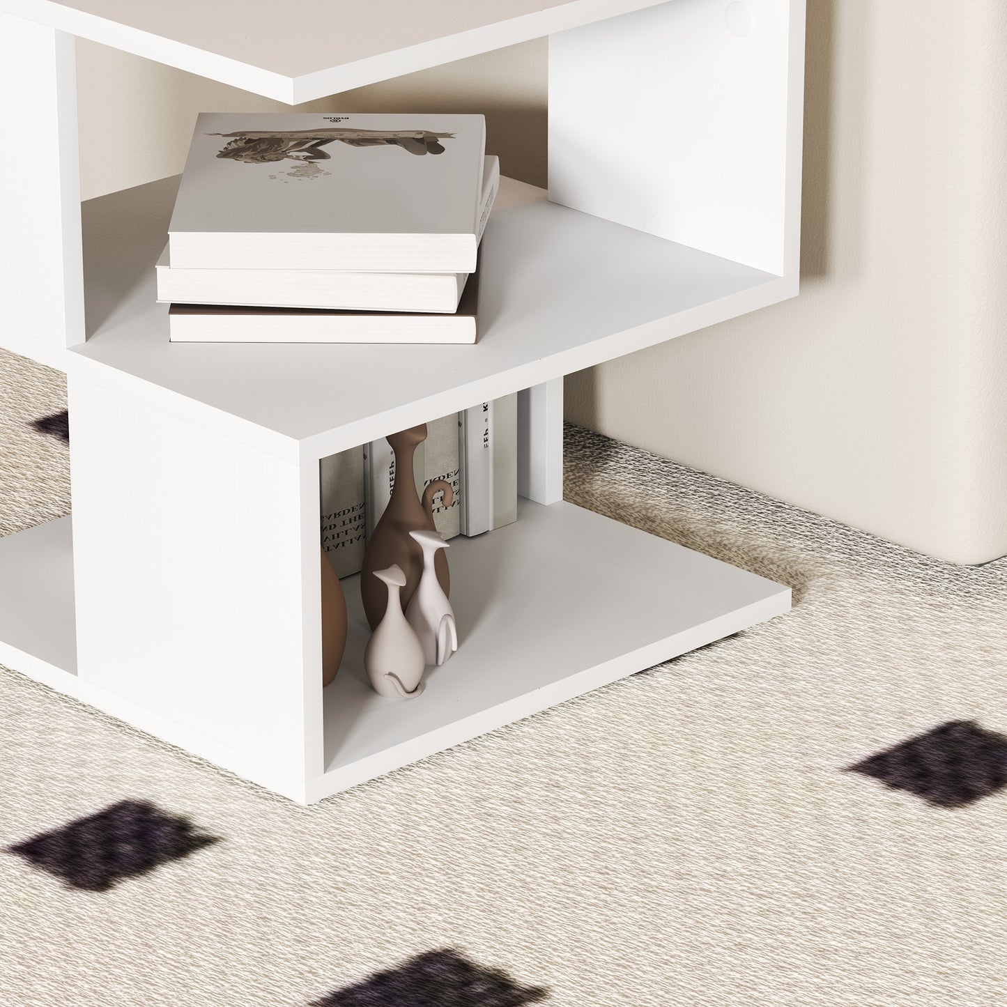 HOMCOM Set of 2 Side Tables Square End Tables Modern 2 Tier Storage Shelves for Living Room Bedroom White