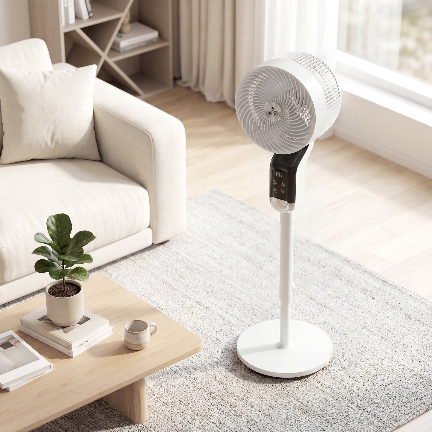 HOMCOM 41 Inch Pedestal Fan With Remote Silent 20 dB 3D Oscillation 8 Speeds 12 Hour Timer Adjustable Height