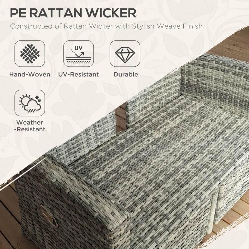 PE rattan wicker armrest corner detail with tightly woven pattern and durable frame