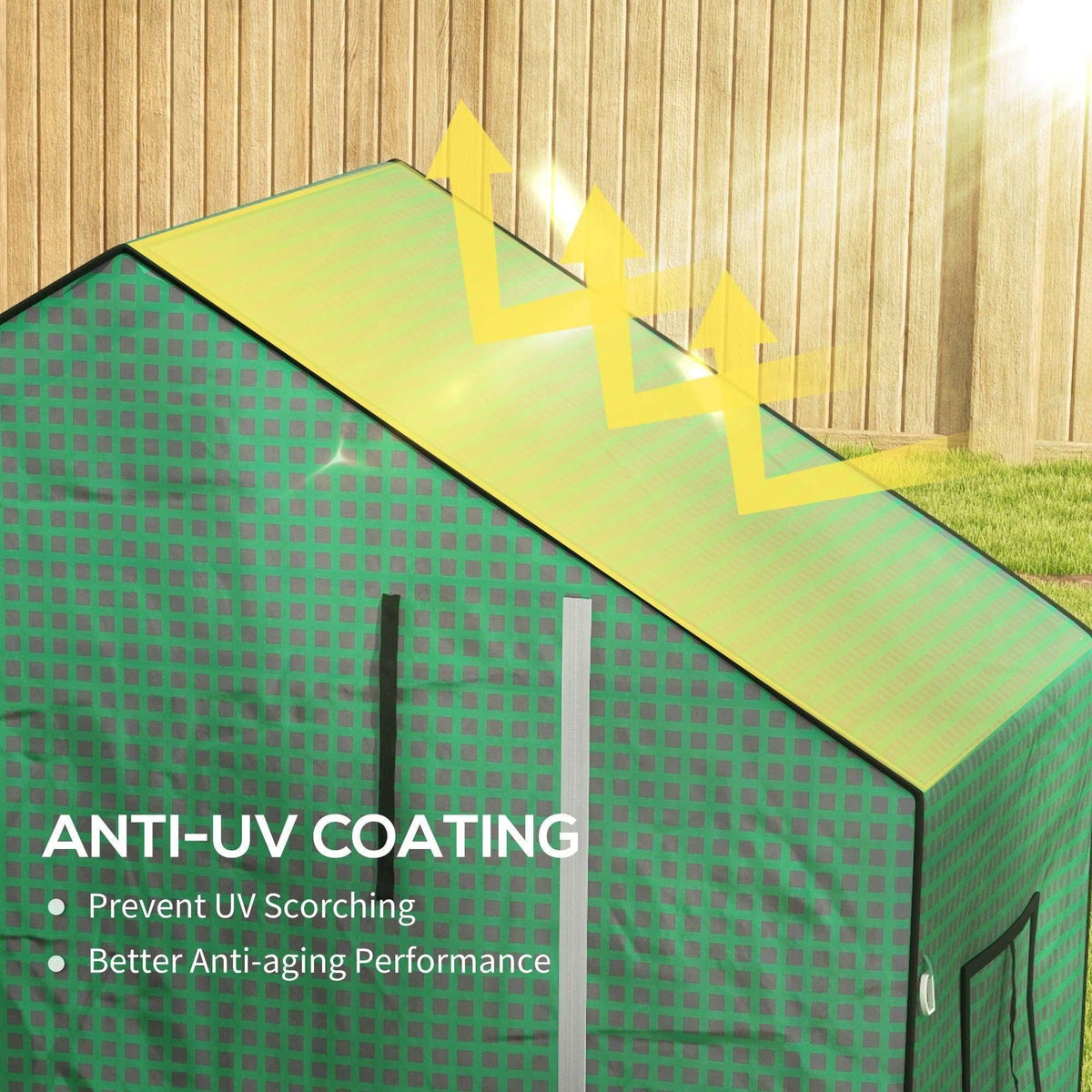 Green PE greenhouse cover fabric panel with black hem trim