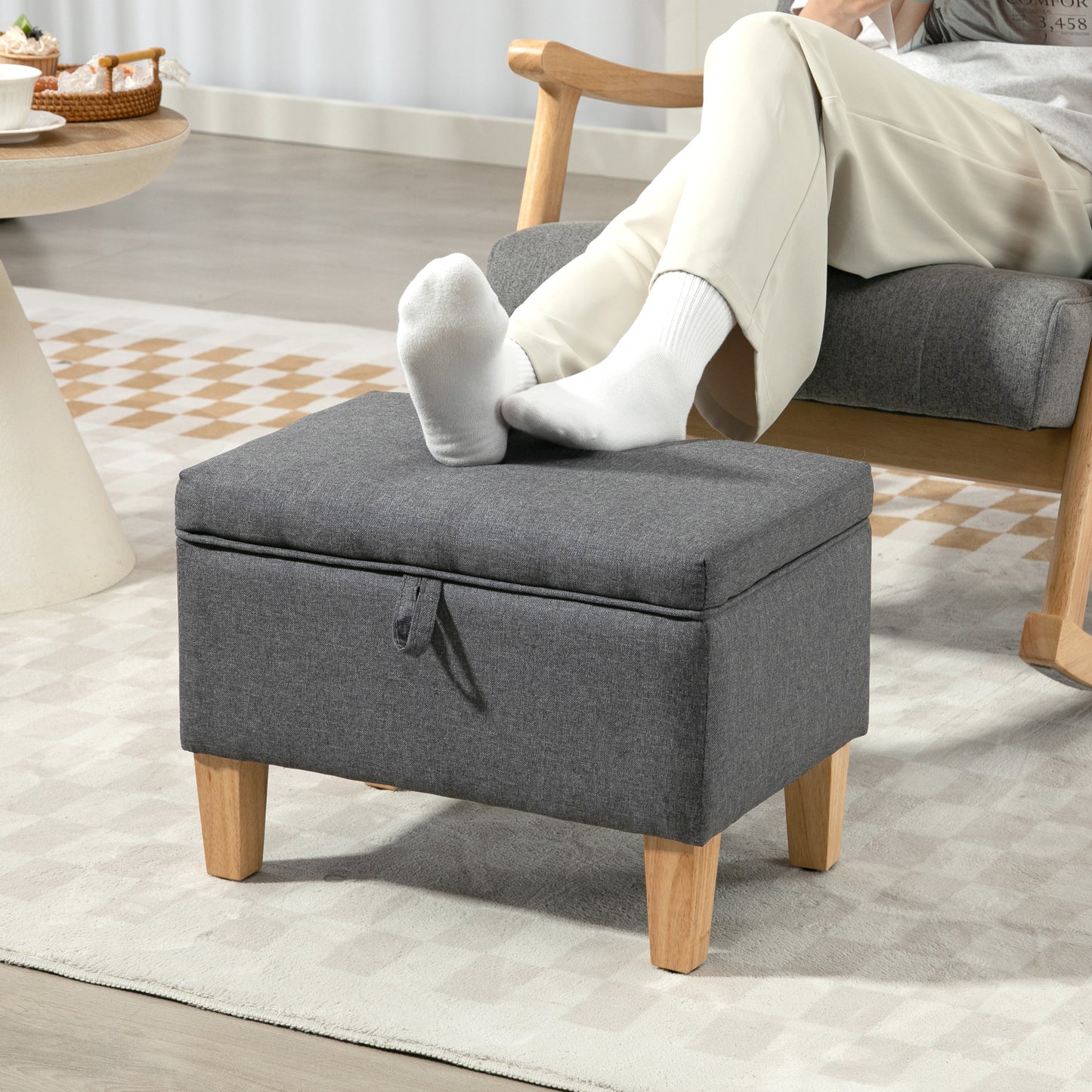 Homcom 16L Linen Storage Ottoman With Padded Seat And Rubberwood Legs Bed End Shoe Bench Charcoal Grey