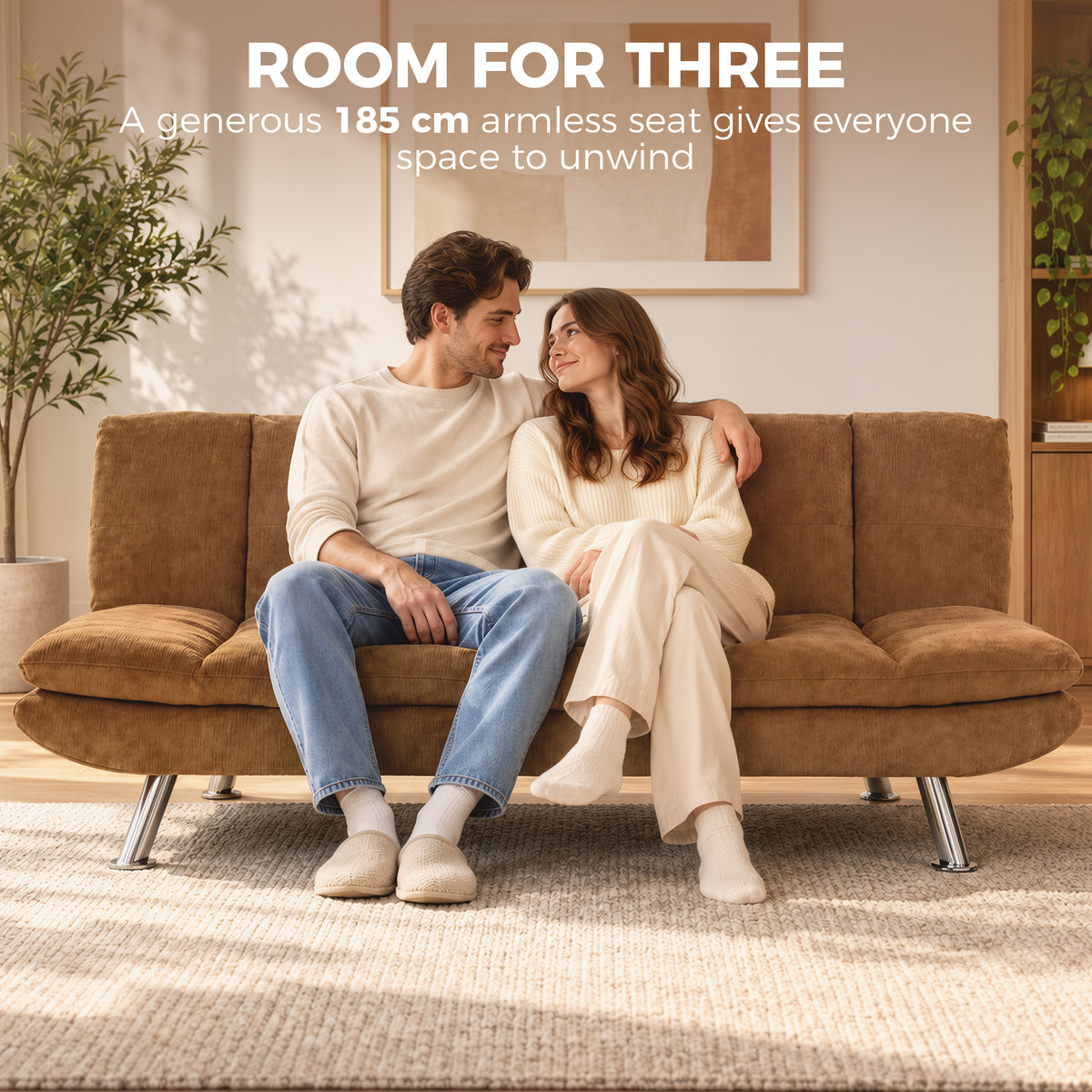 HOMCOM Convertible Sofa Bed, 3 Seater Futon Sofa with Adjustable Backrest, Wide Seat for Living Room, Small Space, Brown