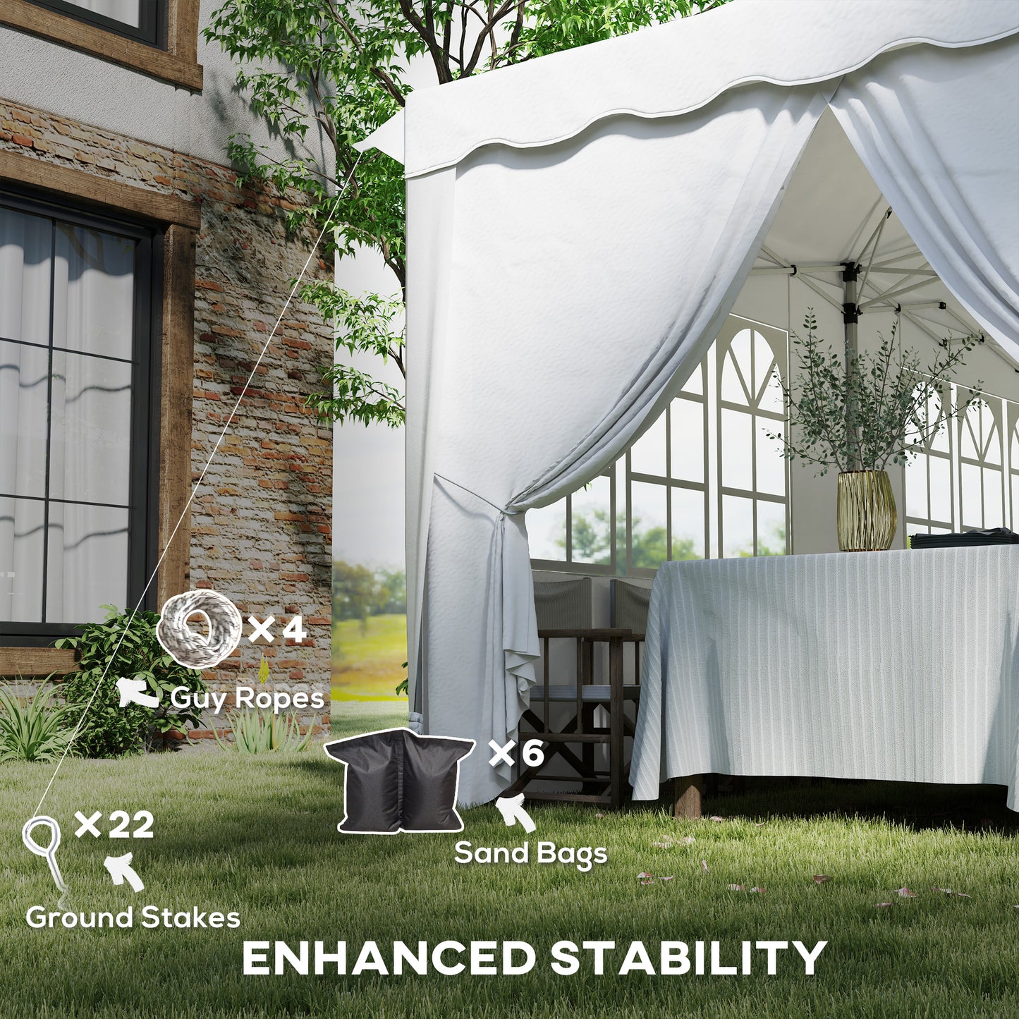 Outsunny 3x6m Pop Up Gazebo With Sides UPF50 Plus Height Adjustable Marquee Party Tent Wedding Canopy Carry Bag White