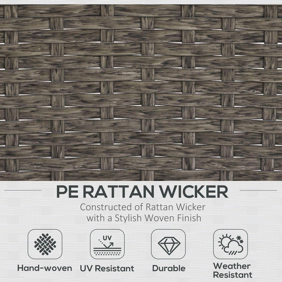PE rattan wicker weave panel in dark gray, UV-resistant outdoor style