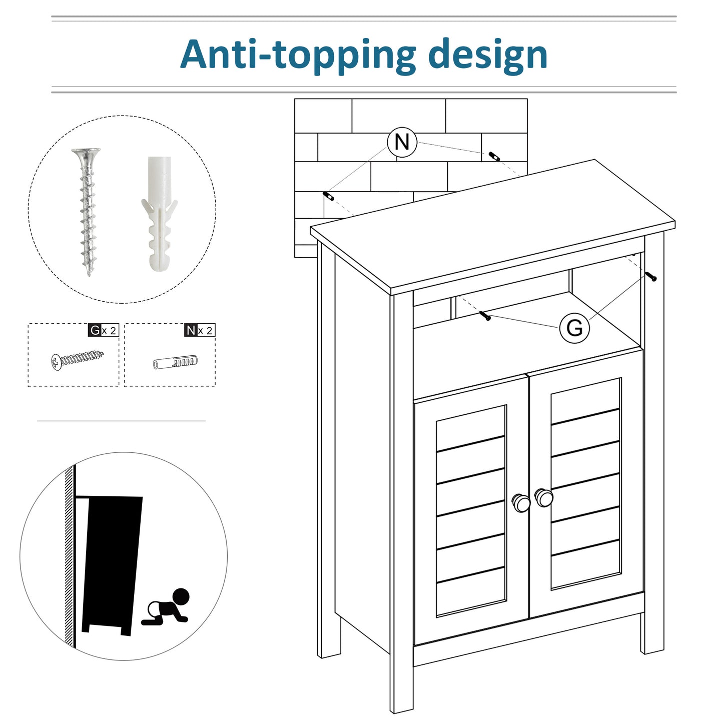 Kleankin Grey Bathroom Floor Cabinet Free Standing Cupboard With Double Doors And Adjustable Shelf