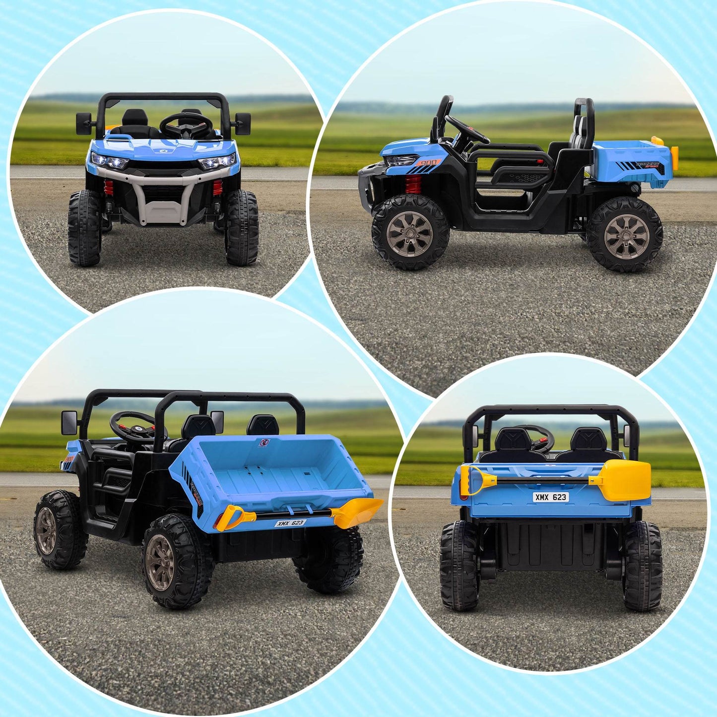 HOMCOM 12V Dual-Seater Electric Ride-On Car for Kids with Remote Control and Toy Bucket - Blue - ALL4U RETAILER LTD