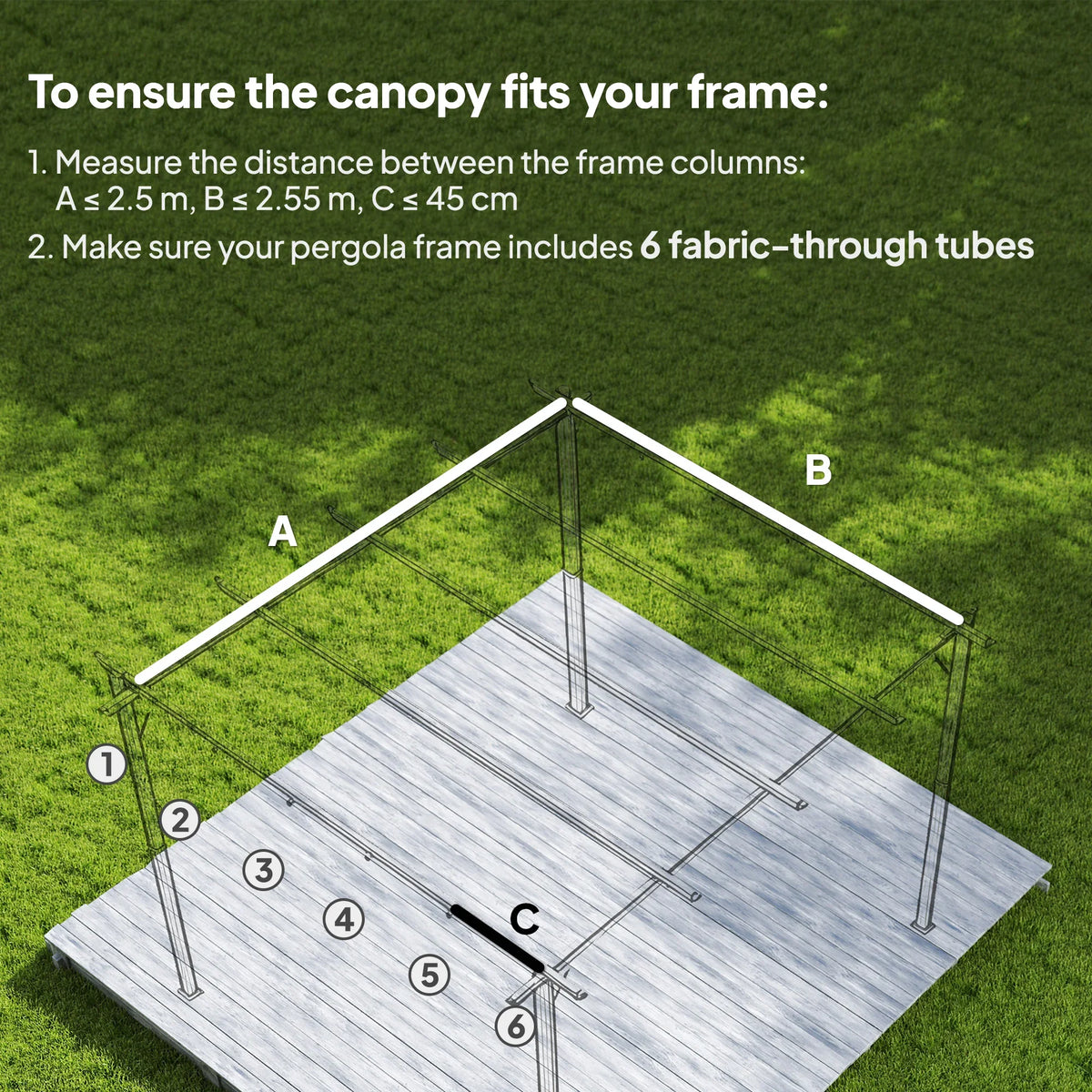 Brown retractable pergola canopy fabric with tube slots and panel seams