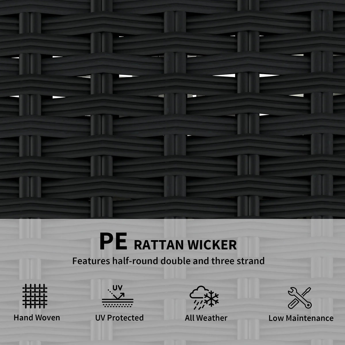 Close-up of black woven rattan wicker texture with interlaced pattern