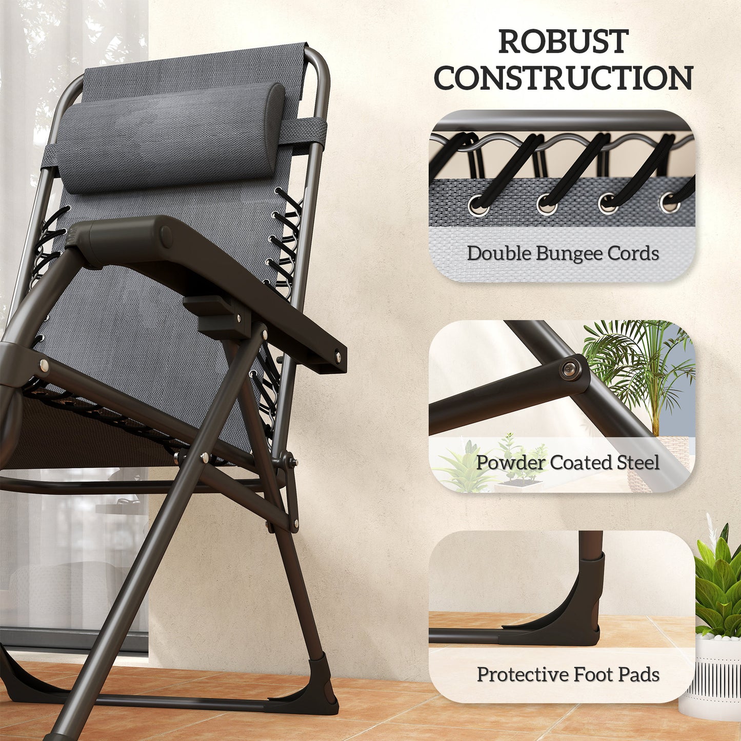 Outsunny Zero Gravity Chairs Set Of 2 Folding Sunloungers Reclining Garden Chairs With Cup Holder And Headrest Dark Grey