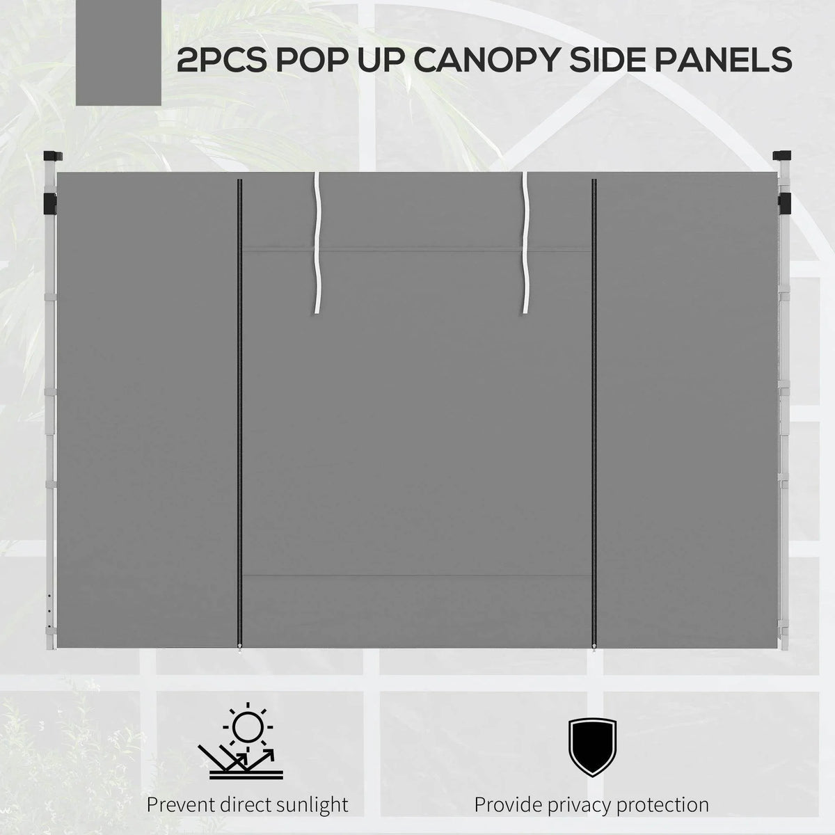 Light grey pop-up gazebo side panels, 2-pack, with vertical door/zip openings, no windows.