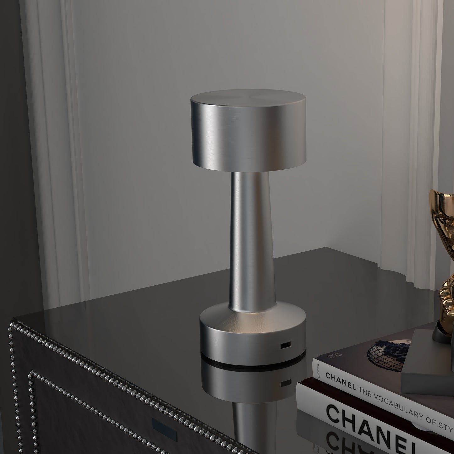 HOMCOM Cordless Table Lamp With Rechargeable Battery, Touch LED Desk Lamp 3 Colour Lighting, USB-C Port, Portable Silver