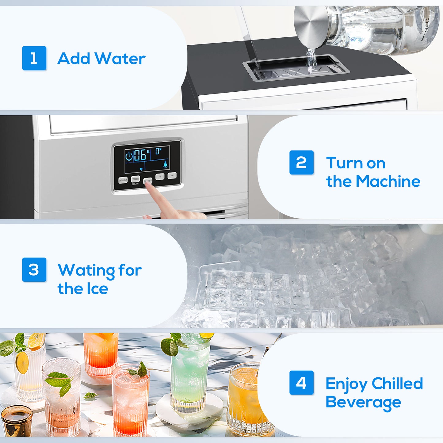 HOMCOM Commercial Ice Maker With 4Kg Ice Storage Silver Tone High Capacity 30Kg Daily Ice Production