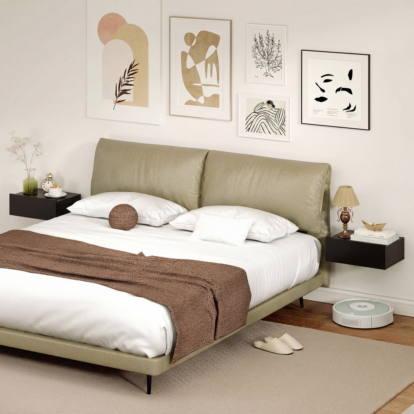 HOMCOM Floating Wall Mounted Bedside Tables Set of 2 with Storage Drawers in Black for Bedroom