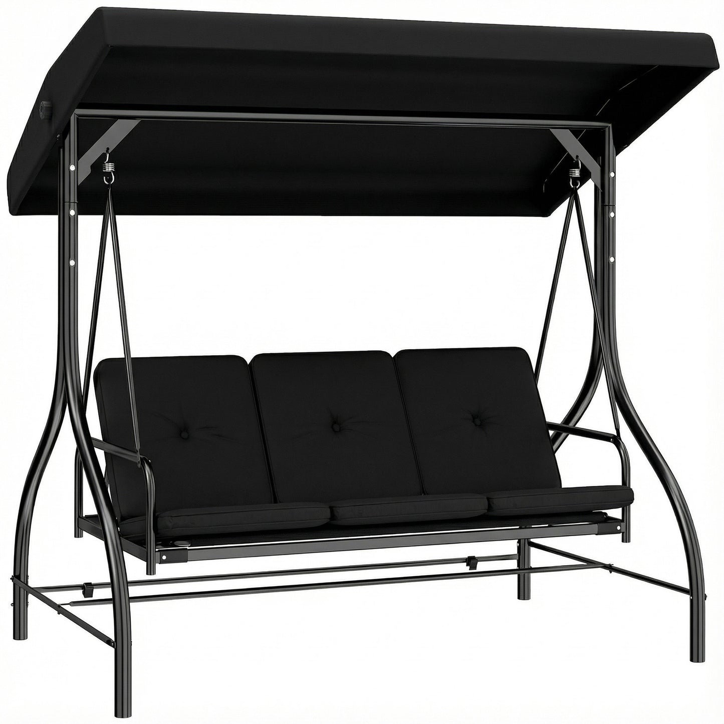 Outsunny 3 Seater Canopy Swing Chair With Adjustable Canopy And Metal Frame Black 2 In 1 Garden Swing Seat Bed