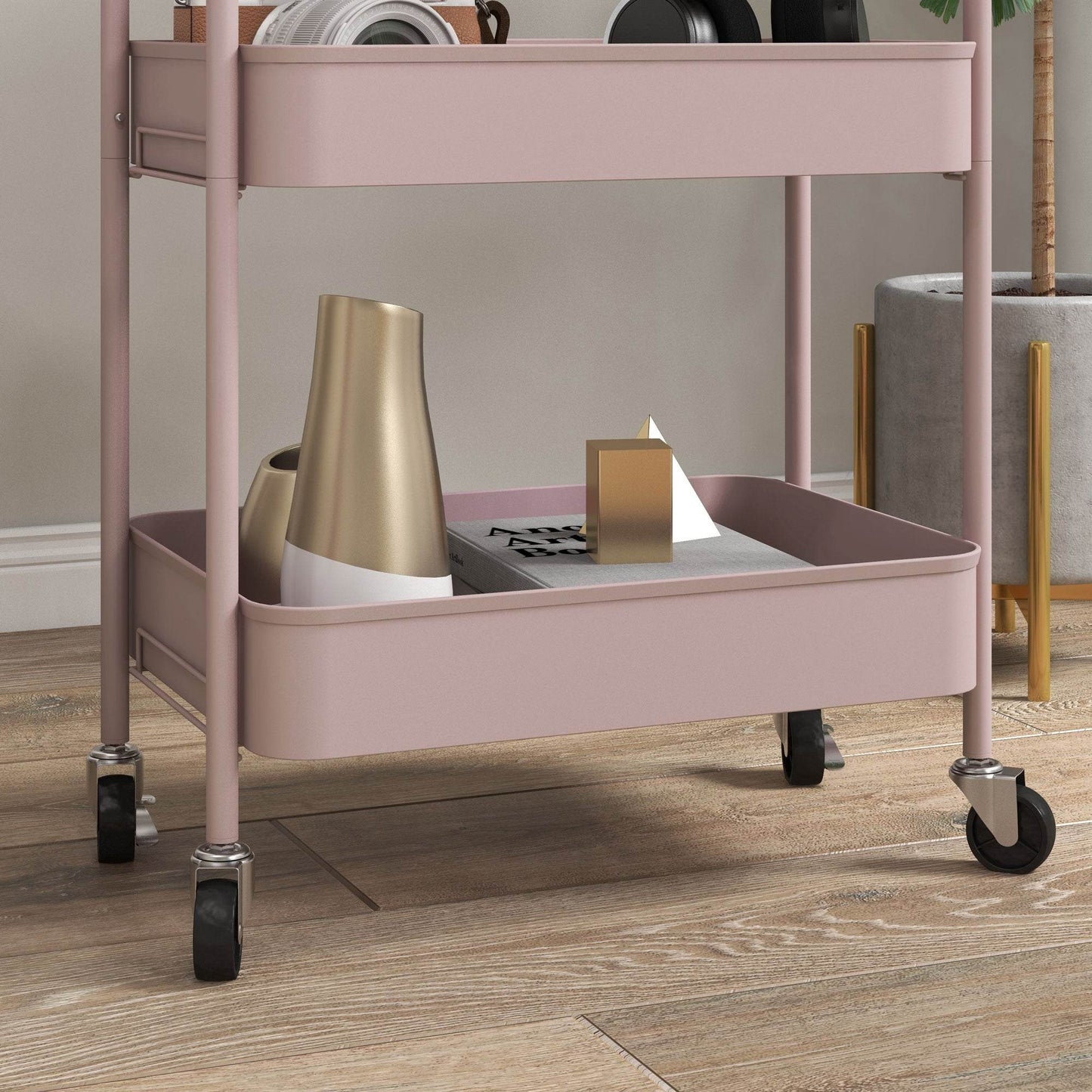 HOMCOM Pink Three-Tier Steel Rolling Utility Cart - ALL4U RETAILER LTD