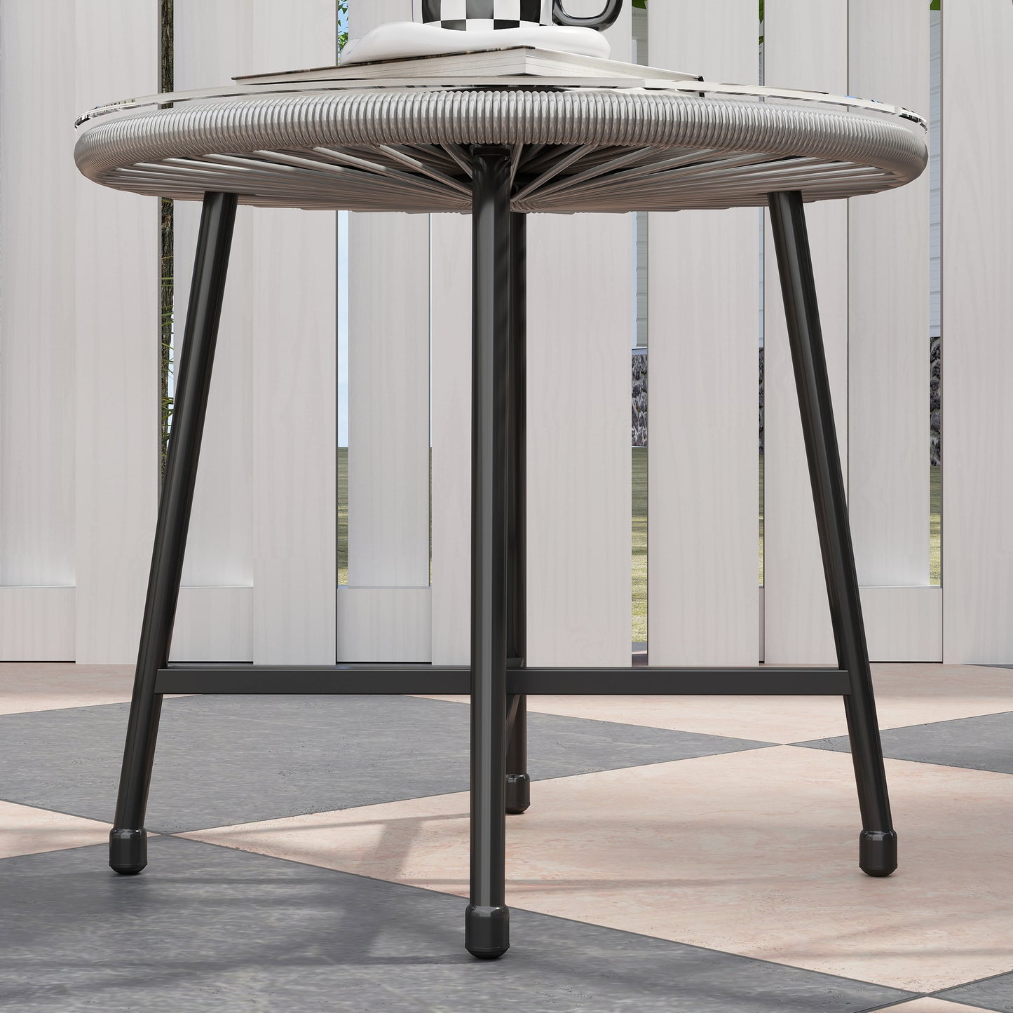 Outsunny 3 Piece Rattan Bistro Set With Acapulco Chairs Glass Top Table Reinforced Metal Frame For Outdoor Patio Grey