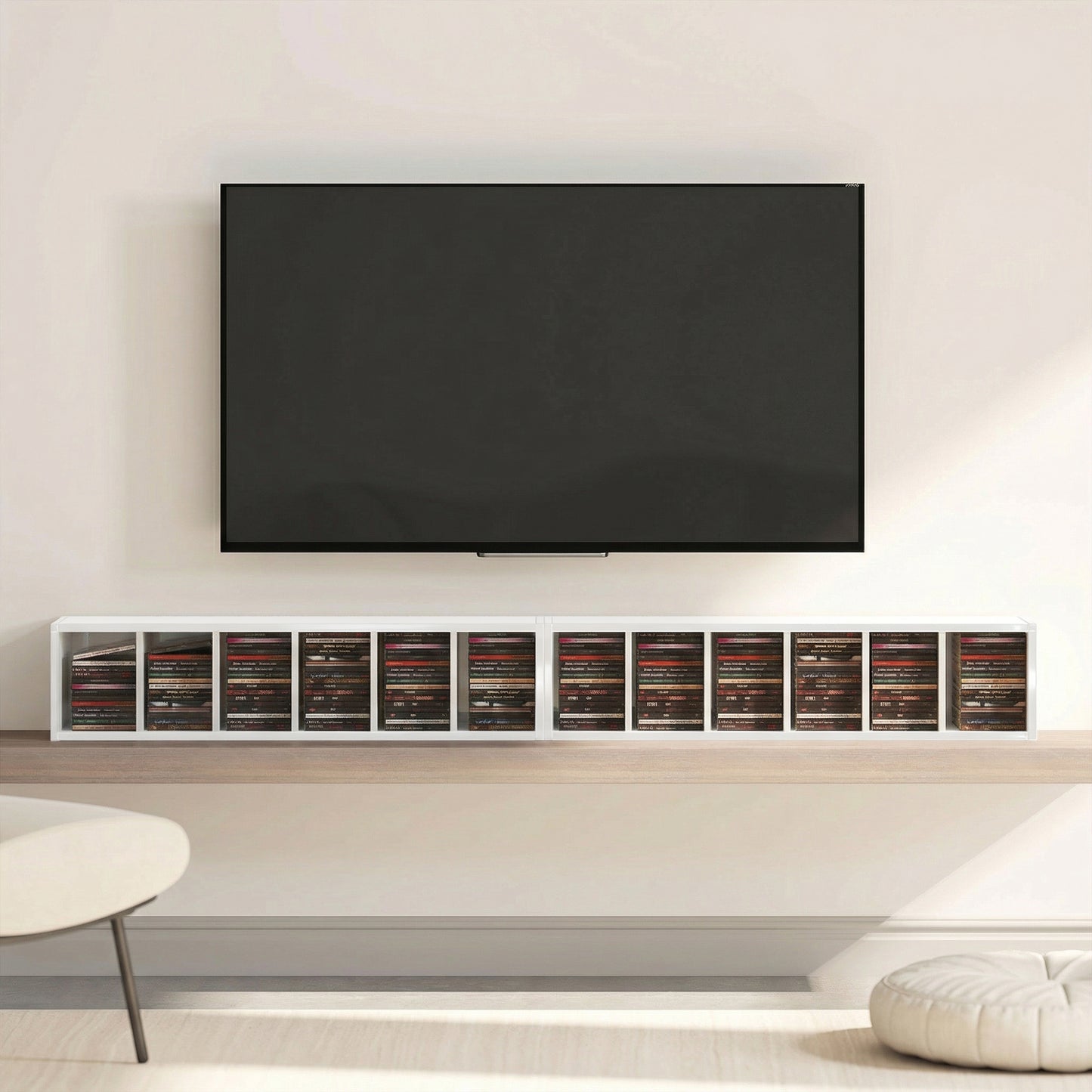 HOMCOM Set Of 2 CD Media Display Shelf Units With Adjustable Shelves High Gloss White Holds Up To 102 CDs