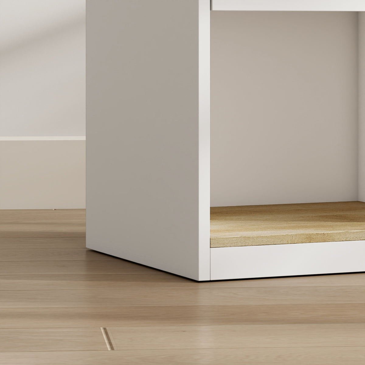HOMCOM Slim Bedside Table With Drawer Open Shelf And Cable Holes White Oak