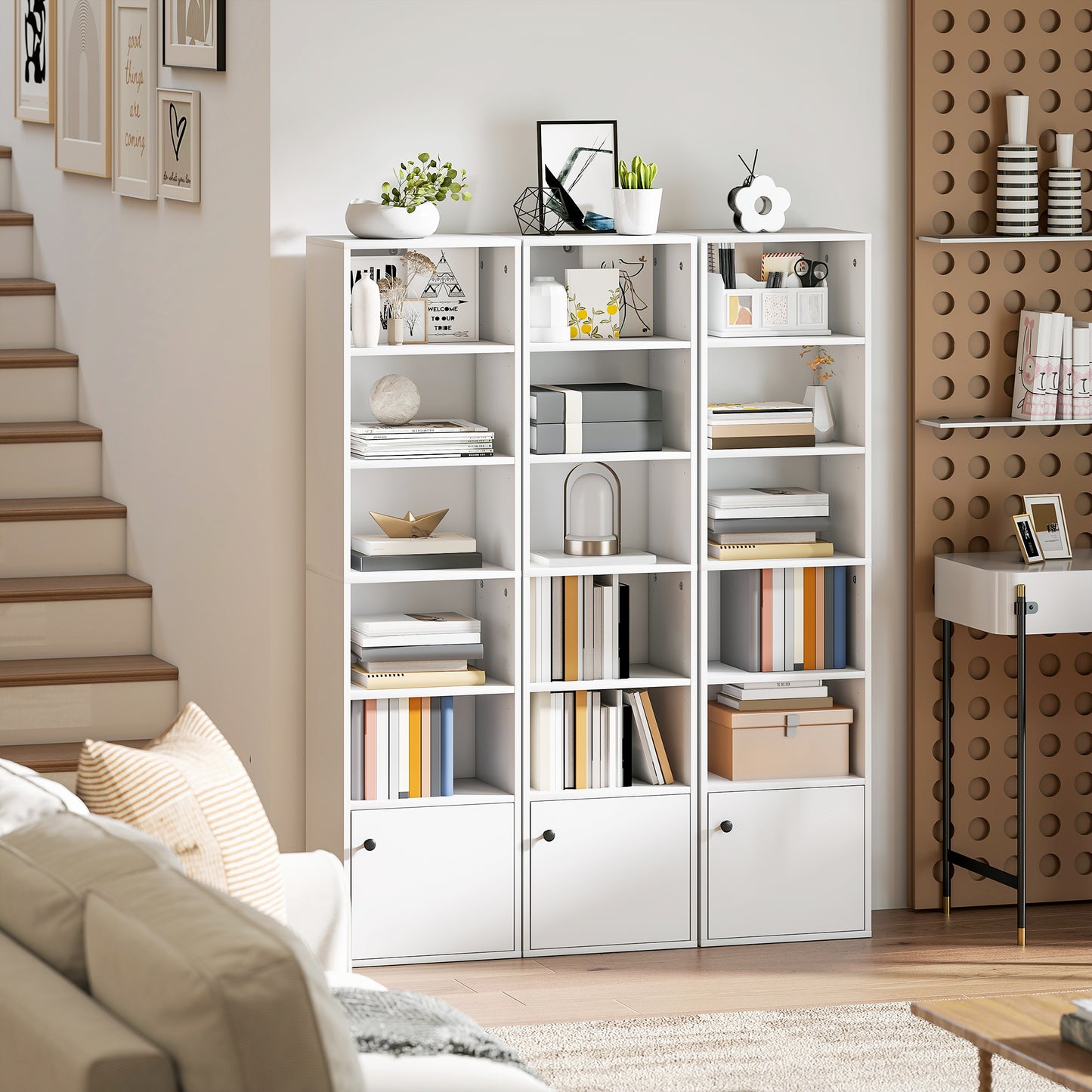 HOMCOM 6 Tier 156 cm Tall White Bookcase with Adjustable Shelves for Small Spaces