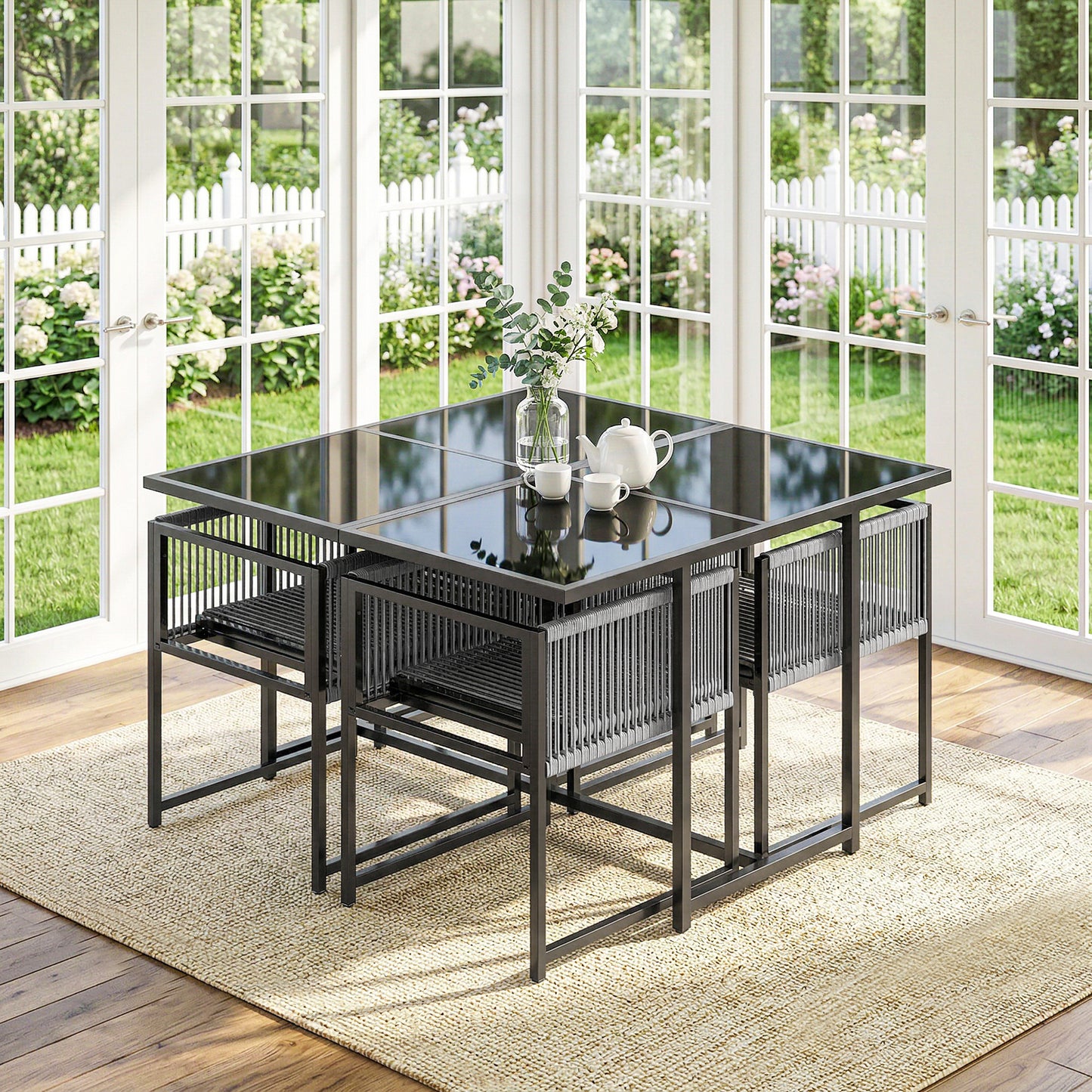 Outsunny 5 Piece Garden Dining Set Outdoor Patio Cube Table And Chairs With Foldable Backrests Light Grey
