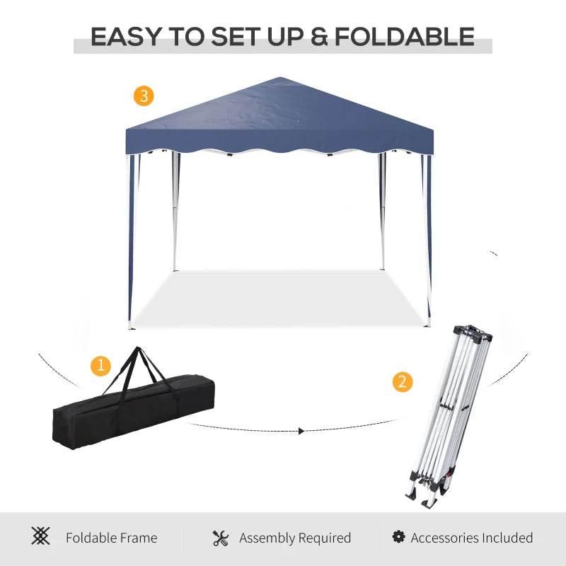 Blue pop-up gazebo with foldable frame, carry bag shown