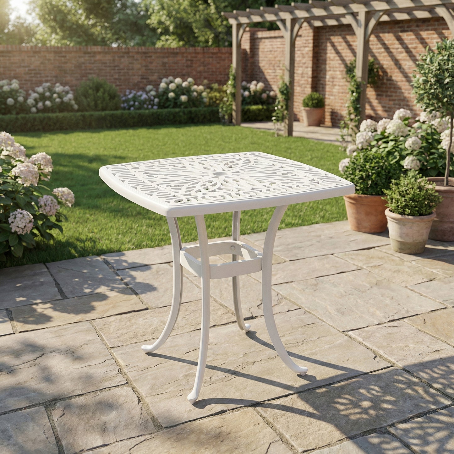 Outsunny Outdoor Cast Aluminium Patio End Table For Garden With 38mm Umbrella Hole And Anti Slip Foot Pads