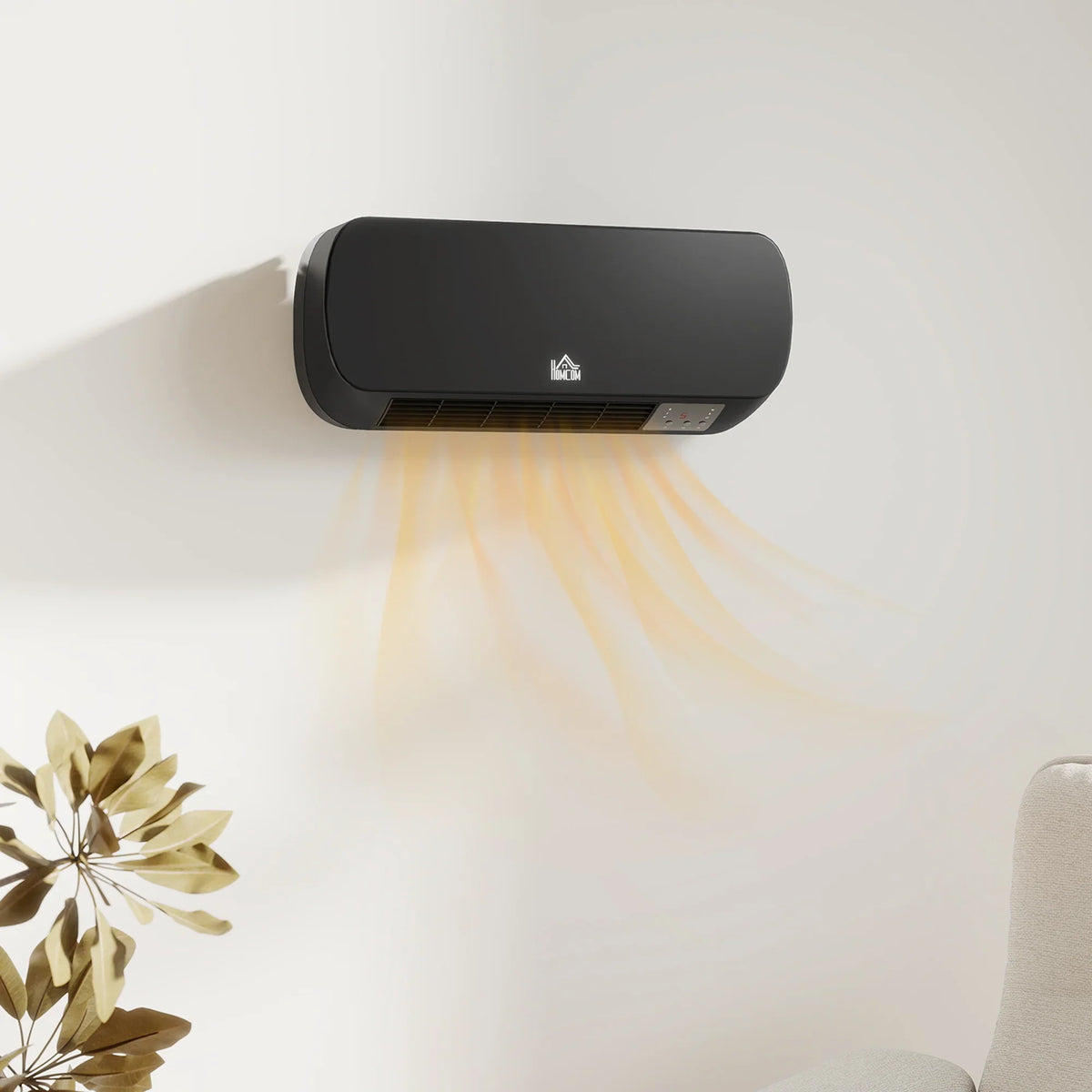 Wall-mounted ceramic space heater, black with compact vented front.