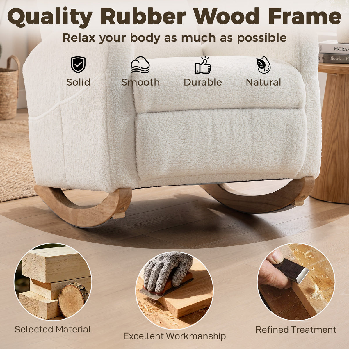 Homcom Sherpa Fleece Rocking Chair With High Back And Side Pockets