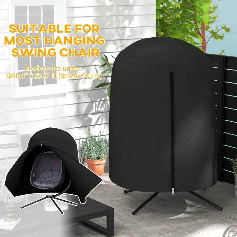 Black hanging egg chair cover with full rounded enclosure and front zipper