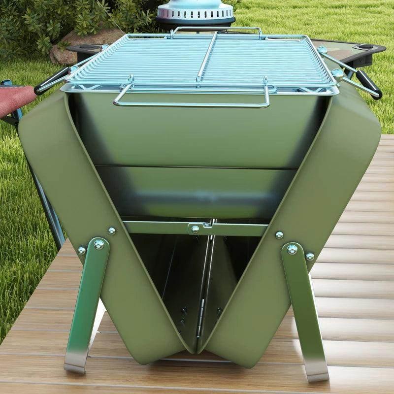Outsunny Foldable Mini Charcoal Barbecue Grill BBQ - Portable Suitcase Design in Green, Ideal for Picnics, Camping, and Outdoor Cooking. - ALL4U RETAILER LTD