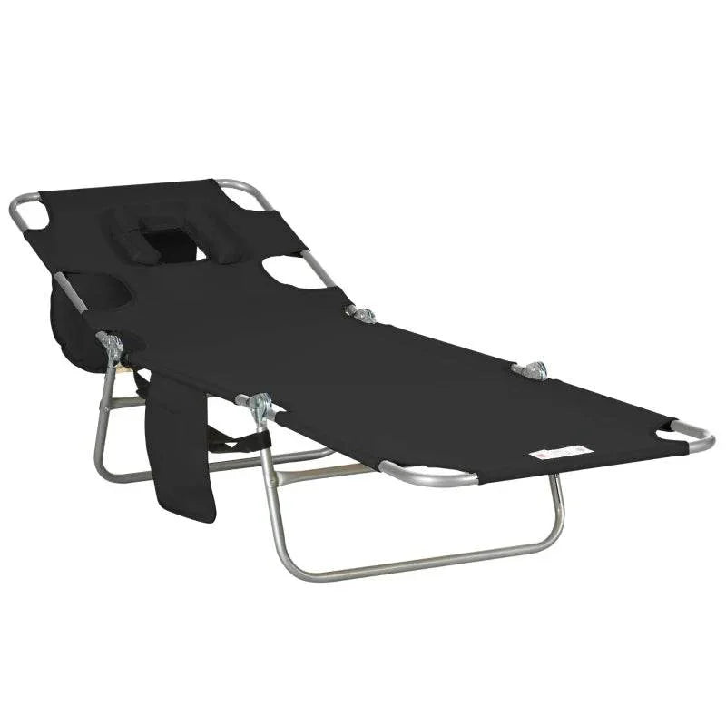 Outsunny foldable sun lounger in black with adjustable backrest and arm holes