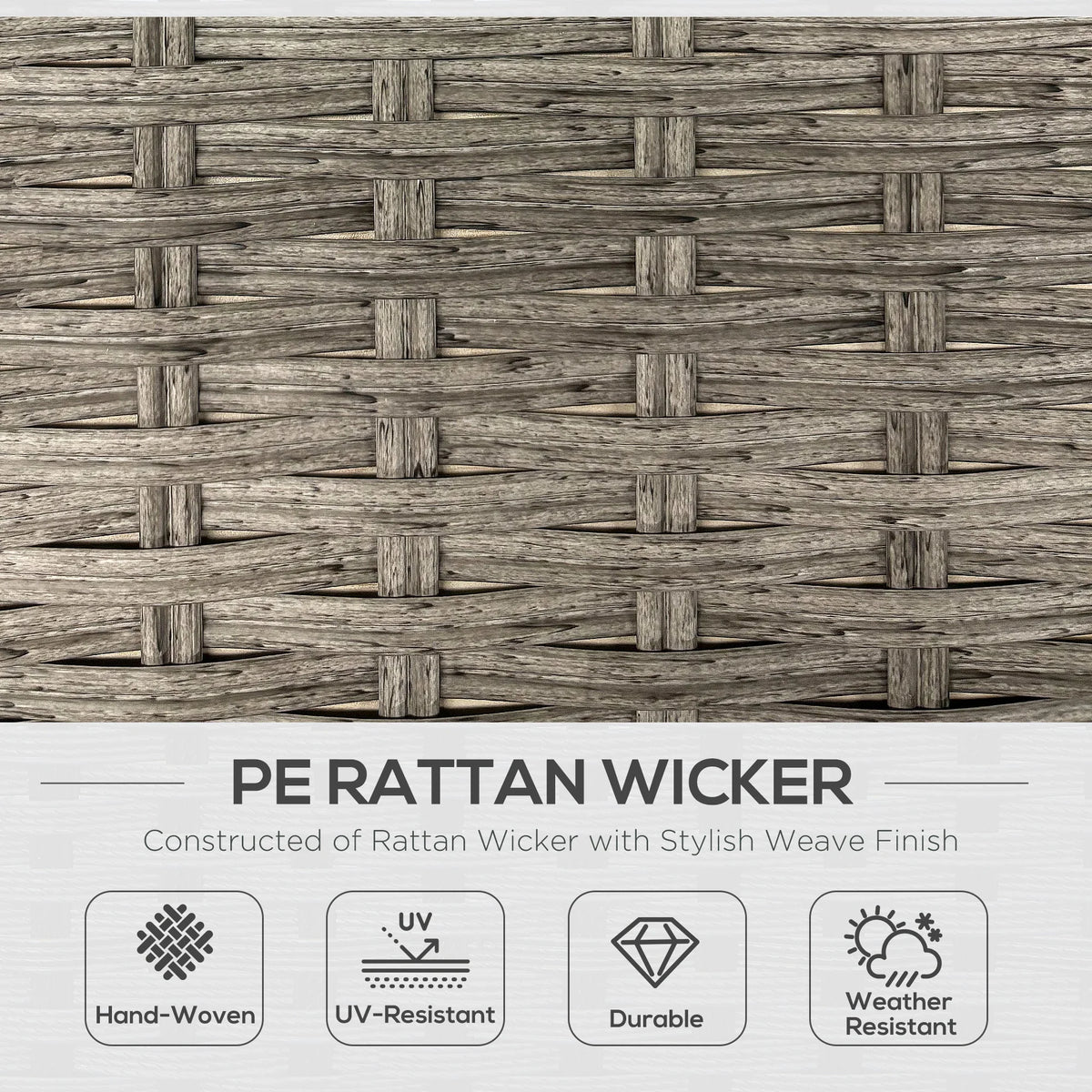 Outdoor PE rattan wicker weave panel in gray with tight patterned texture