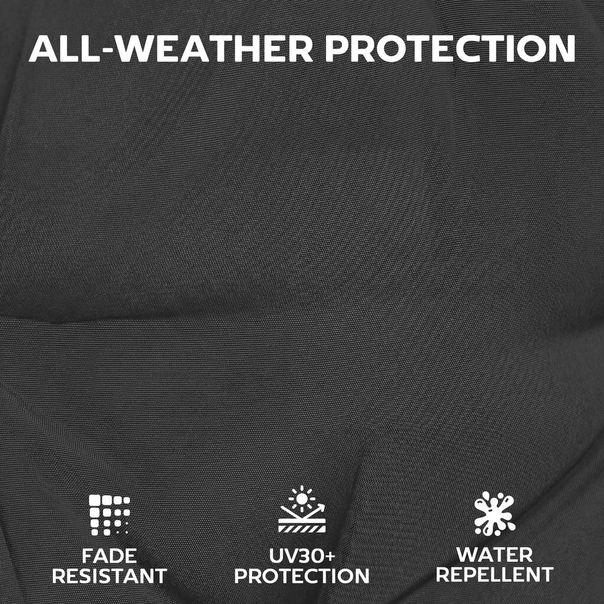 Black waterproof outdoor cushion fabric with fade resistance and water repellency