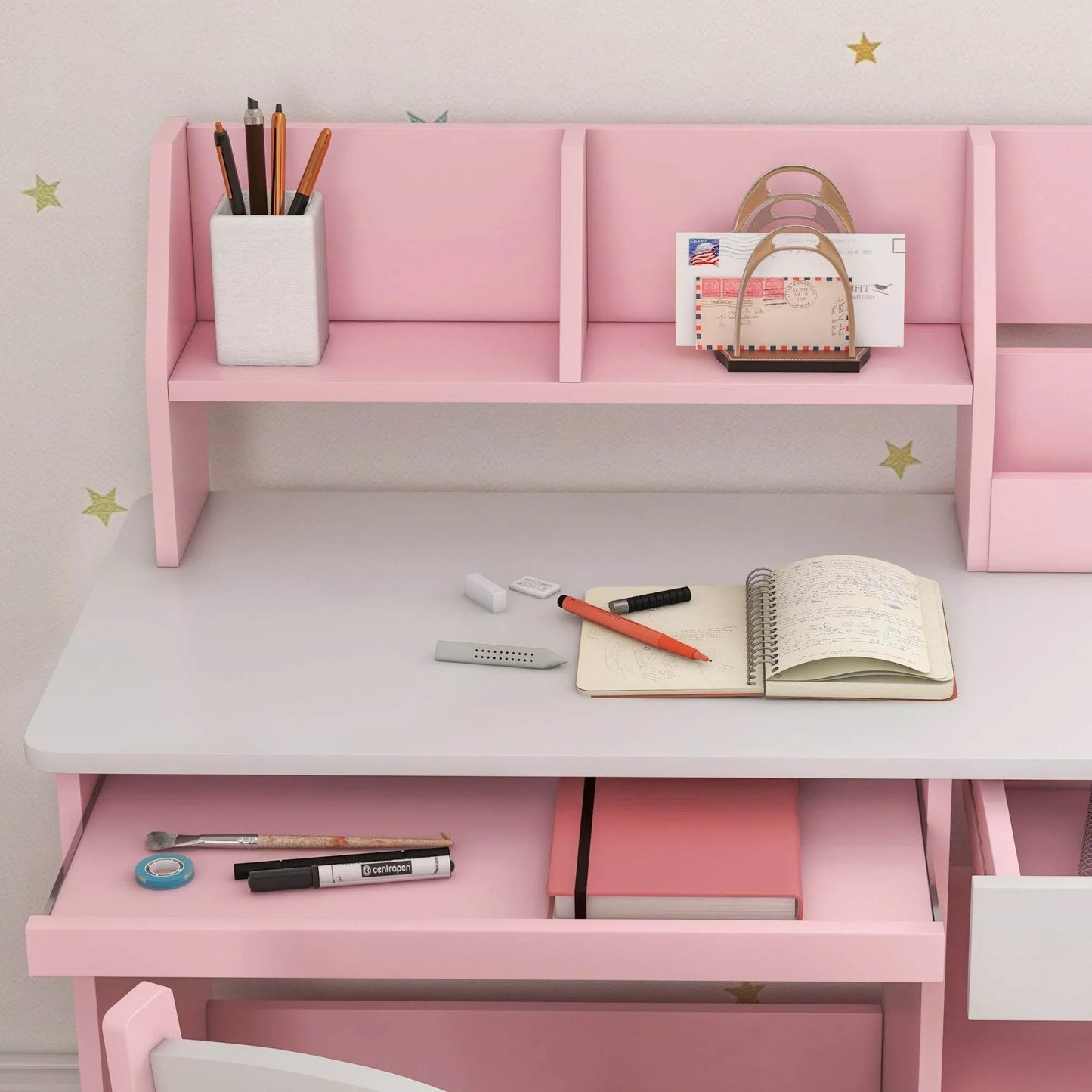 ZONEKIZ Kids Pink Desk and Chair Set with Storage for Ages 5-8 - ALL4U RETAILER LTD