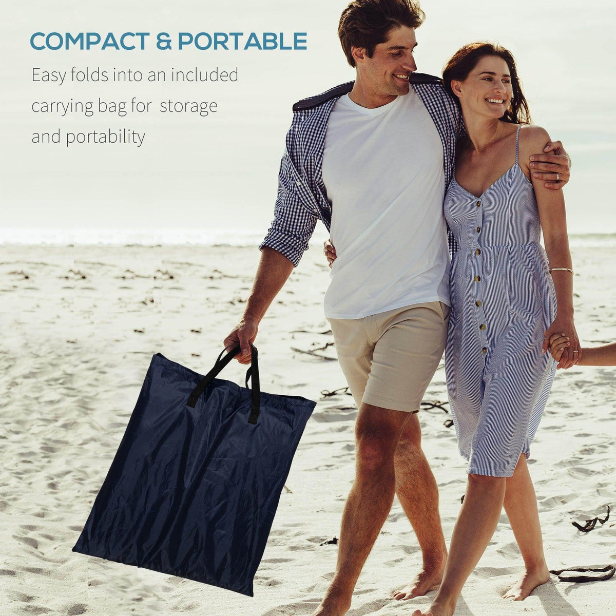 Foldable beach chair set carry bag, large navy storage tote for chairs