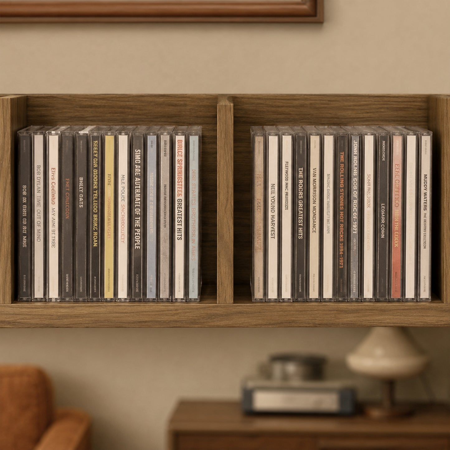 HOMCOM Wall Mount CD DVD Storage Rack Four Cubes Walnut Wood Shelf Organizer Unit